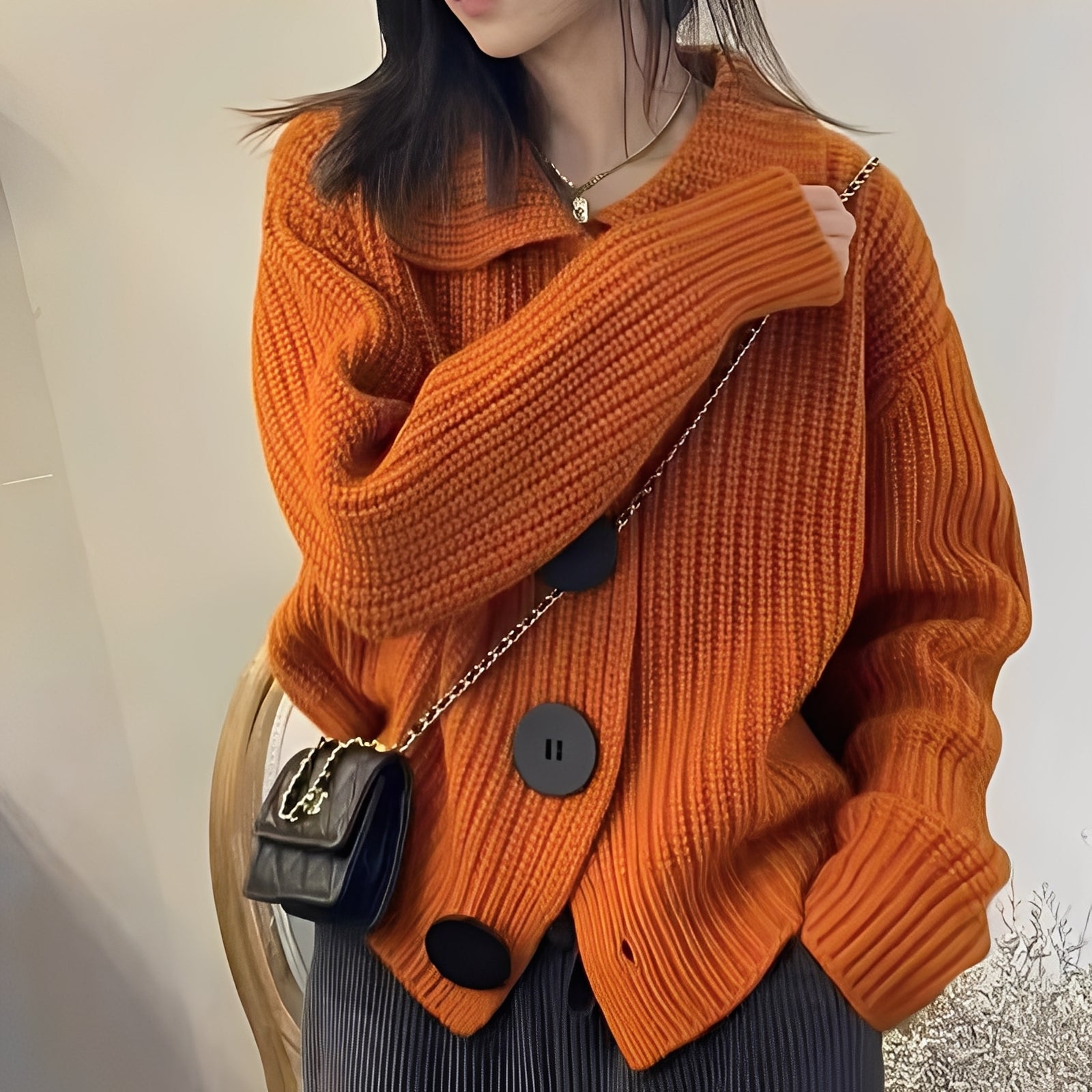 Krohn-e | modischer Cardigan mit großen Knöpfen für Frauen