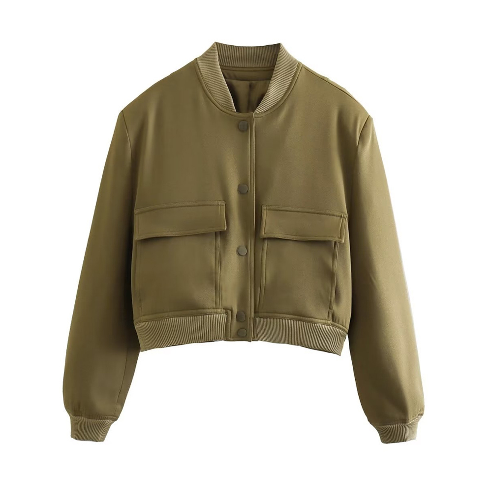 Moderne Bomberjacke von Kovirael mit gerippten Bündchen und Druckknöpfen