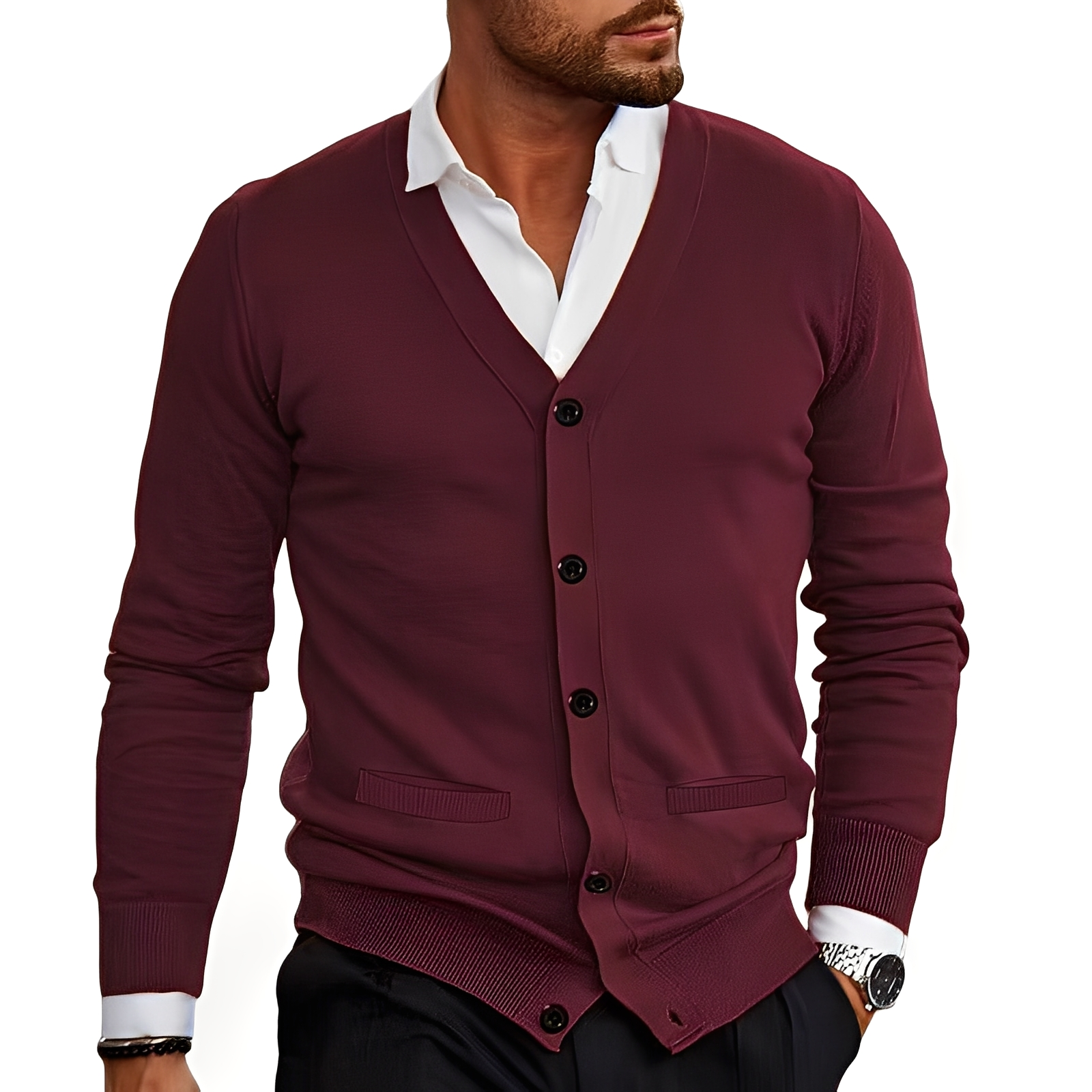 Krohn-e | Eleganter Cardigan mit Knopfblende für Herren