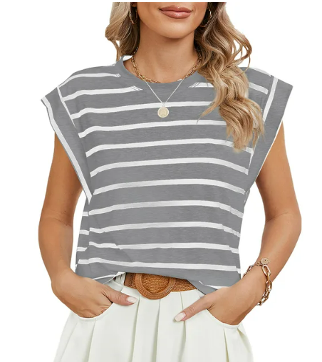 Fudus Damen Sommer T-Shirt, kurzärmelig, Rundhals, lässig