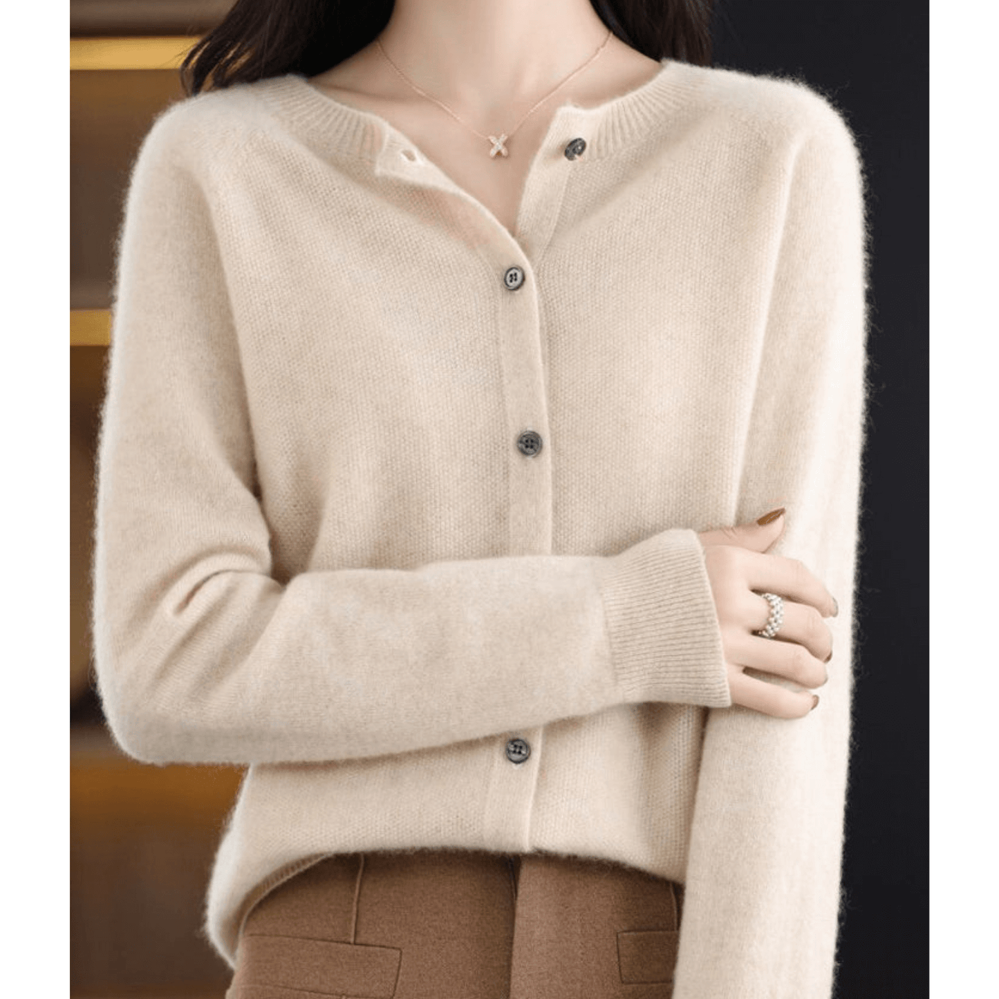 Krohn-e | Damen Feinstrickjacke Mit Rundhalsausschnitt