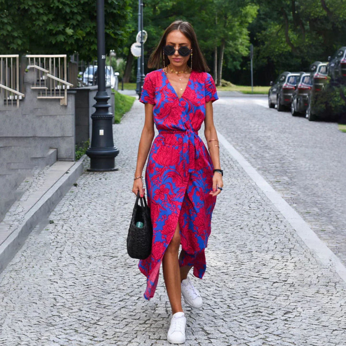 Damen-Wickelkleid Midi elegant mit Gürtel