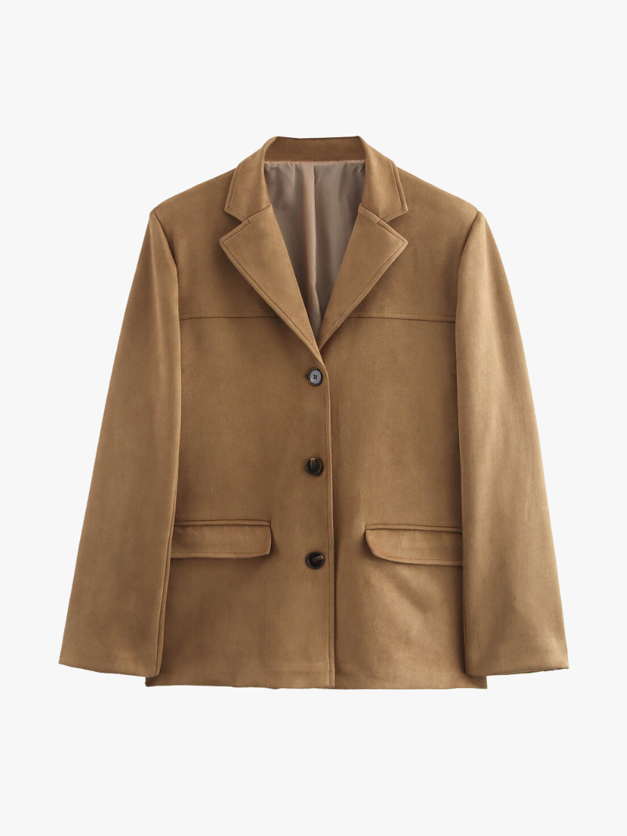 Krohn-e | Klassischer Blazer Aus Wildlederimitat in Braun