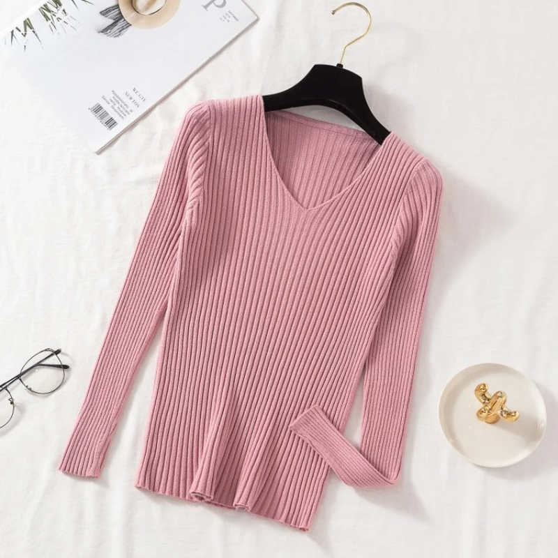 Krohn-e | Pullover - Slim-Fit Rippstrick V-Ausschnitt Pullover