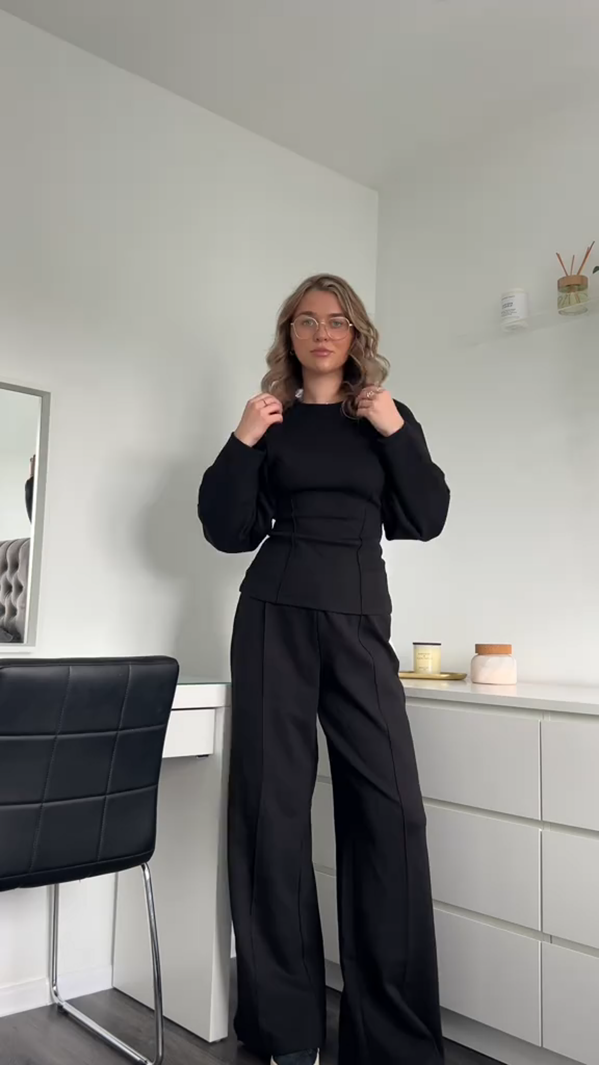 Krohn-e | Bequemes Damen Pullover Satz mit Weiten Hosen