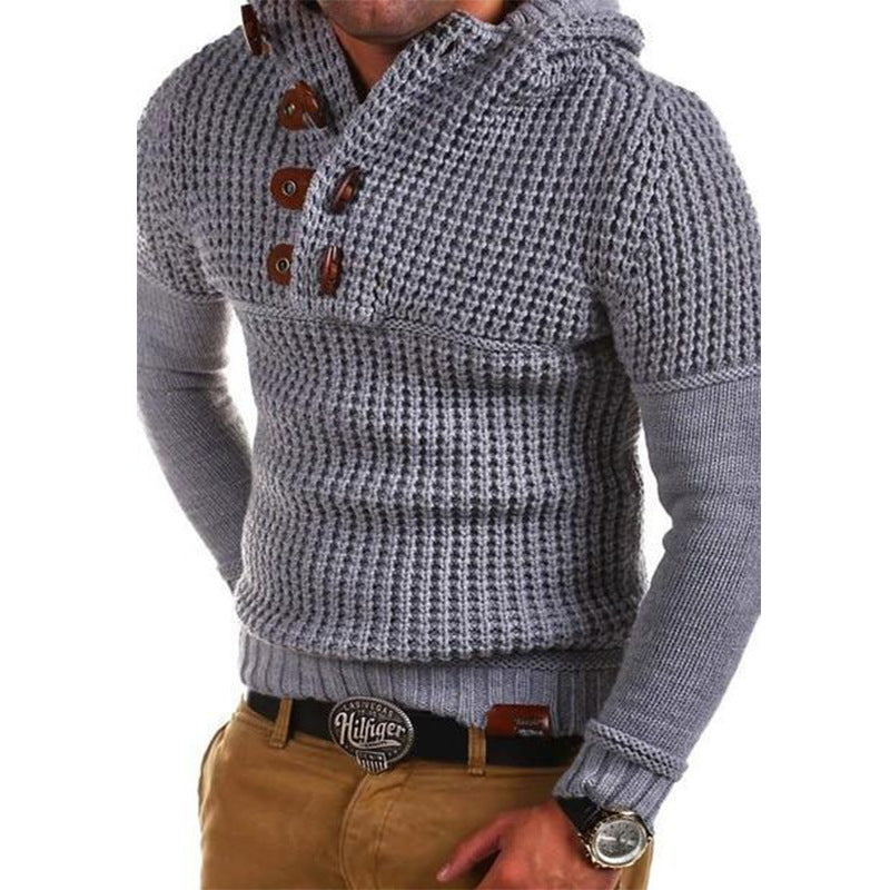 Herren Strickpullover mit Kapuze und modernen Holzknöpfen Krohn-e