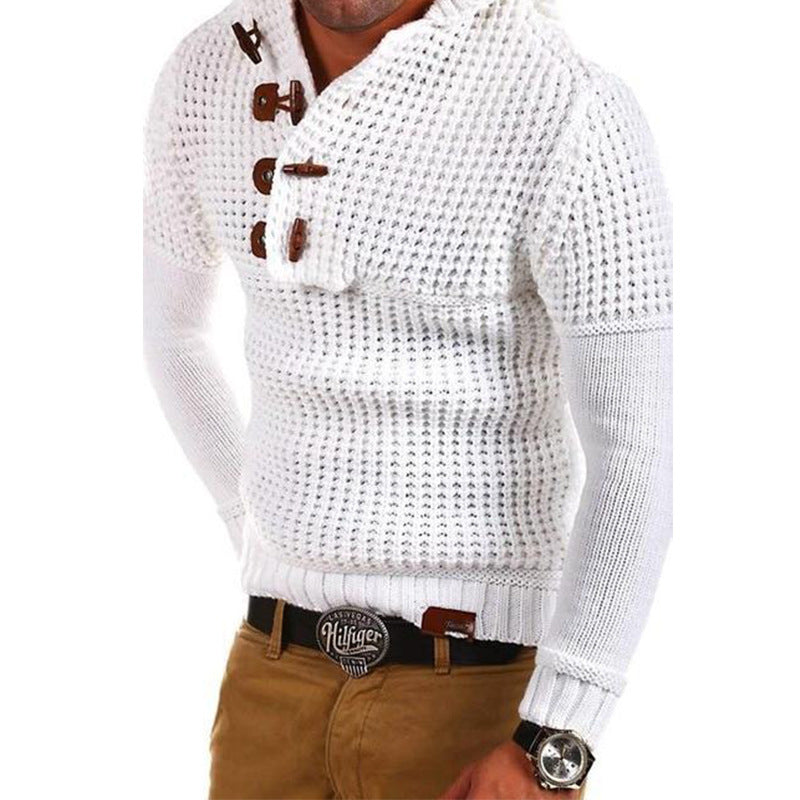 Herren Strickpullover mit Kapuze und modernen Holzknöpfen Krohn-e