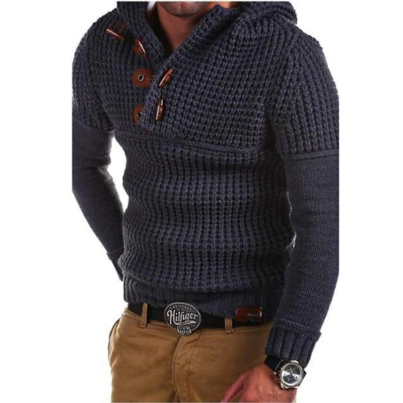 Herren Strickpullover mit Kapuze und modernen Holzknöpfen Krohn-e