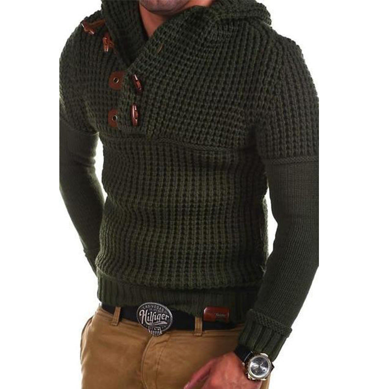 Herren Strickpullover mit Kapuze und modernen Holzknöpfen Krohn-e