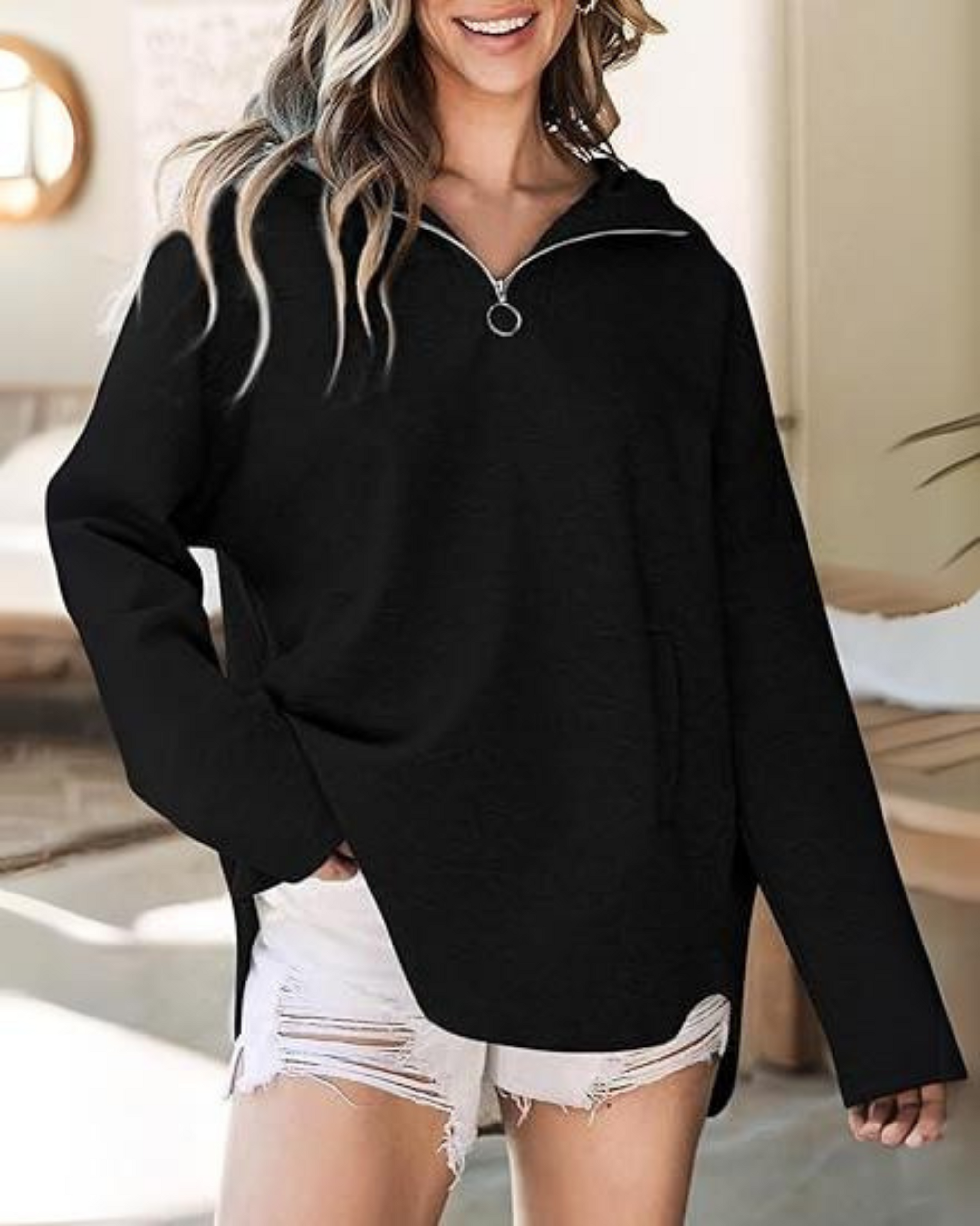 Krohn-e | Viertelzip Oversized Bequemer Hoodie