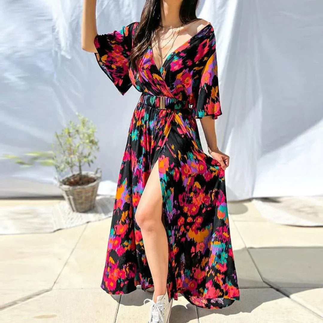 Maxikleid Lyna mit hohem Beinschlitz im Bohème-Stil