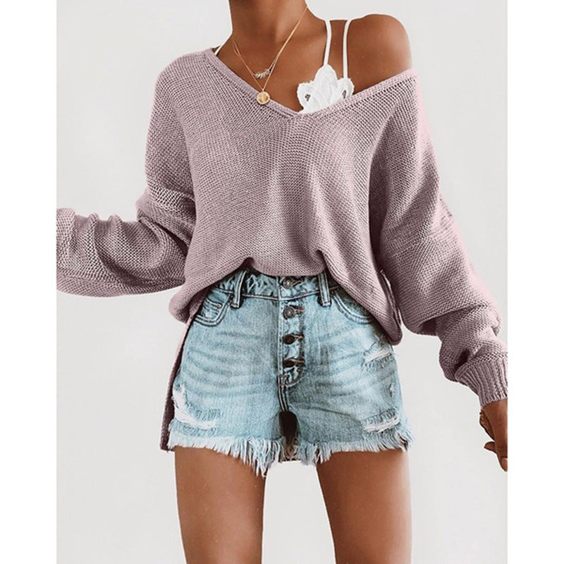 Damen lässiger Pullover mit tiefem V-Ausschnitt und überschnittenen Ärmeln Krohn-e