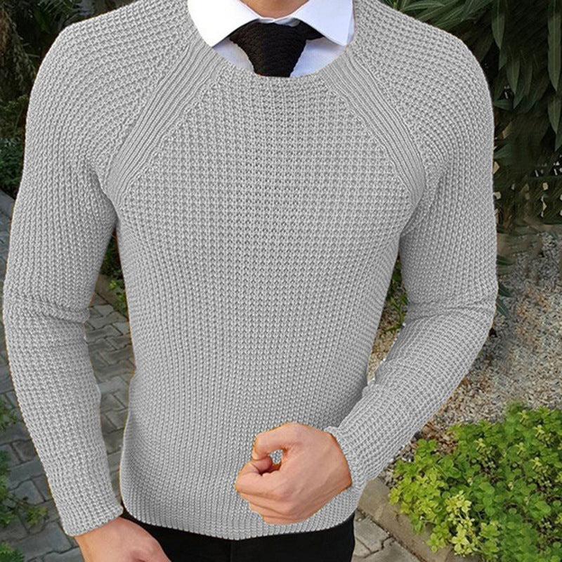 Herren Feinstrickpullover mit strukturiertem Wellenmuster und Rundhalsausschnitt Krohn-e