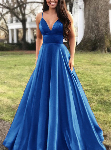 Damen A-Linien Abendkleid mit tiefem Ausschnitt und schmalen Trägern Krohn-e
