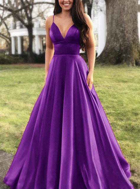 Damen A-Linien Abendkleid mit tiefem Ausschnitt und schmalen Trägern Krohn-e