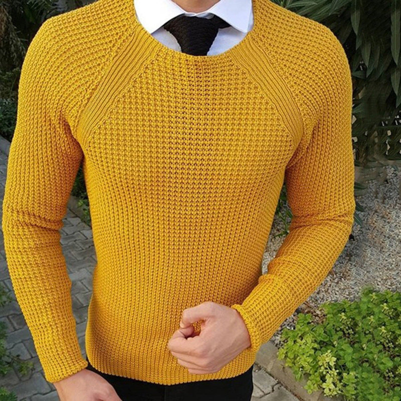 Herren Feinstrickpullover mit strukturiertem Wellenmuster und Rundhalsausschnitt Krohn-e