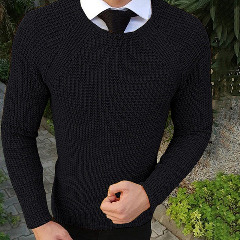 Herren Feinstrickpullover mit strukturiertem Wellenmuster und Rundhalsausschnitt Krohn-e