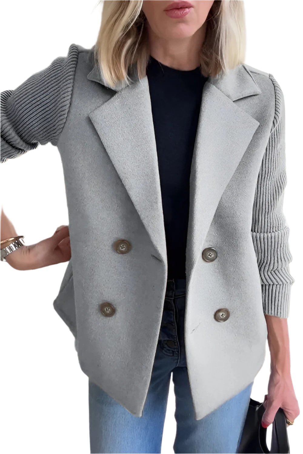 Krohn-e | Damen Blazer aus veganer Wolle mit gestrickten Ärmeln