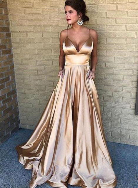 Damen A-Linien Abendkleid mit tiefem Ausschnitt und schmalen Trägern Krohn-e