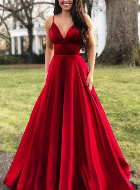 Damen A-Linien Abendkleid mit tiefem Ausschnitt und schmalen Trägern Krohn-e