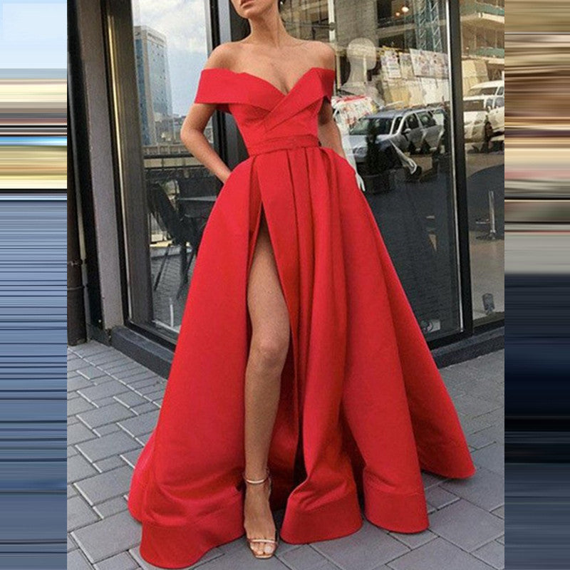 Fudus Satin Kleid mit tiefem V-Ausschnitt, mehrfarbig und glamourös