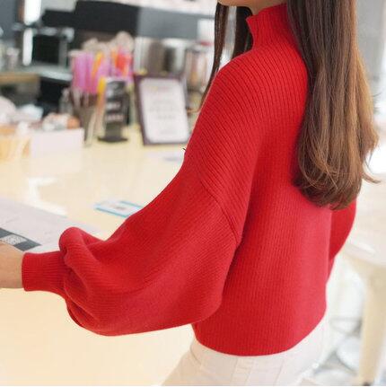 Damen Pullover mit voluminösen Ärmelabschlüssen und hohem Kragen Krohn-e