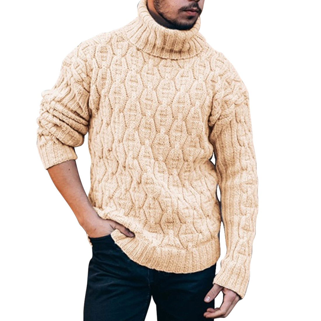 Herrenpullover mit klassischem, dickem Rollkragen
