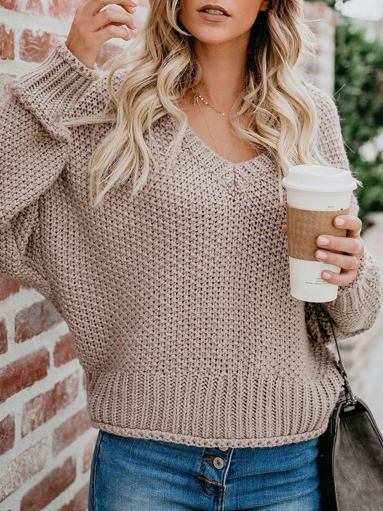 Damen Grobstrickpullover mit V-Ausschnitt und lässiger Passform Krohn-e