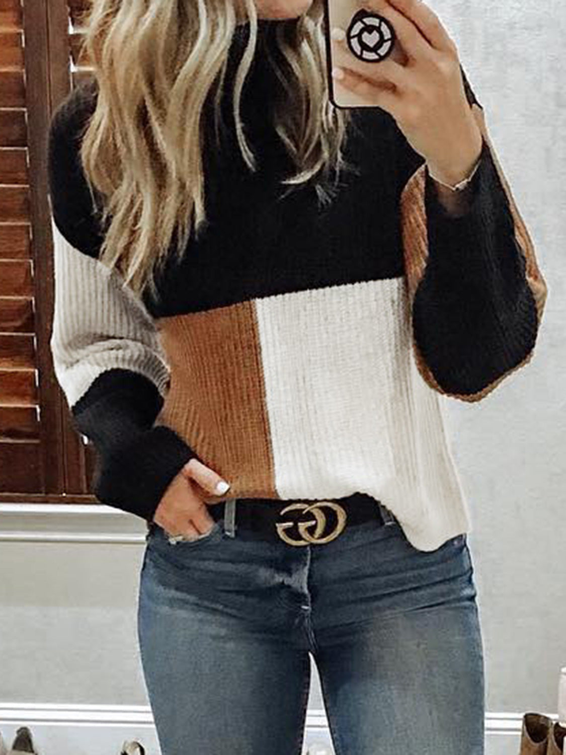 Damen modischer Strickpullover im modernen Farbblock-Design Krohn-e