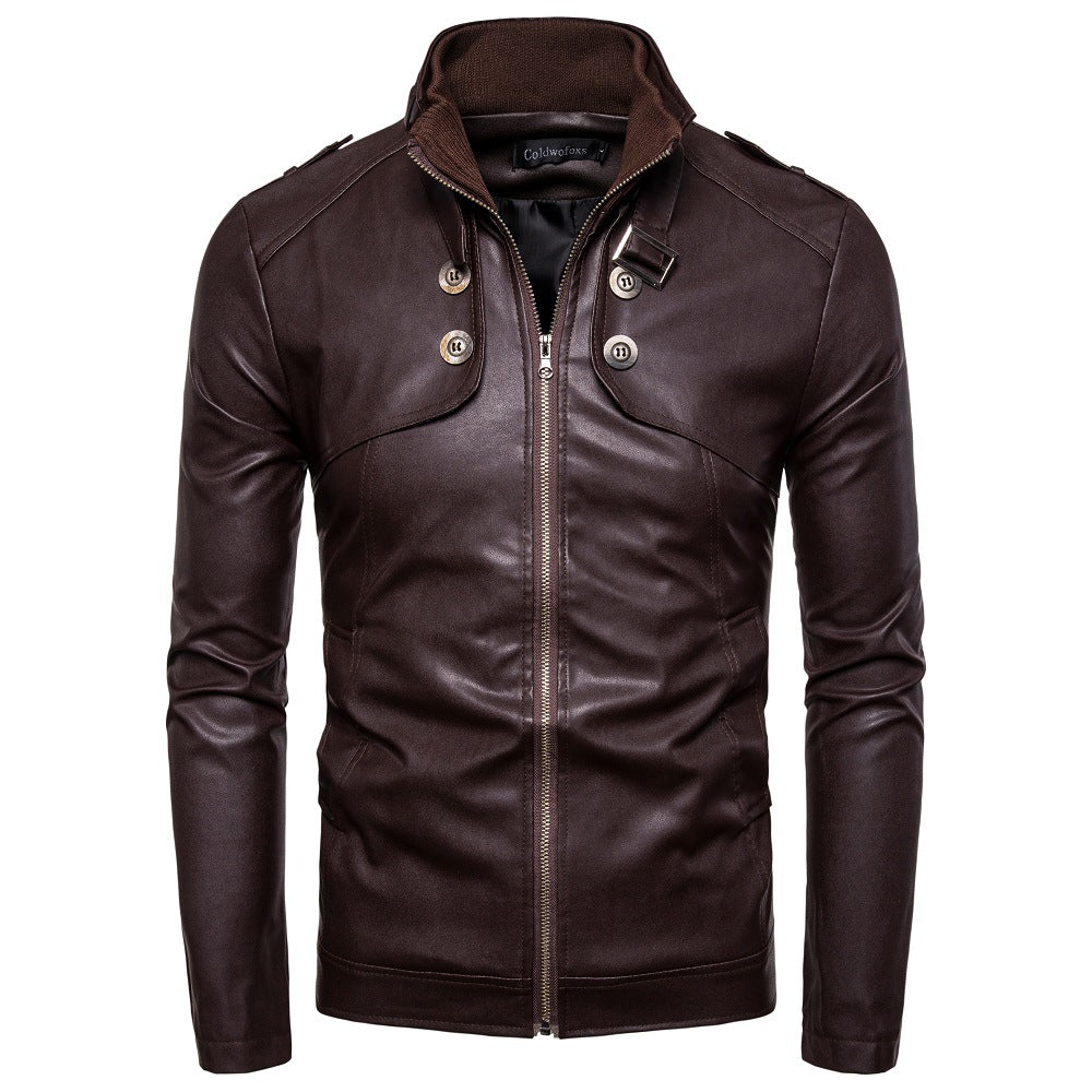 Herren modische Kunstlederjacke mit asymmetrischem Reißverschluss und Steppnähten Krohn-e