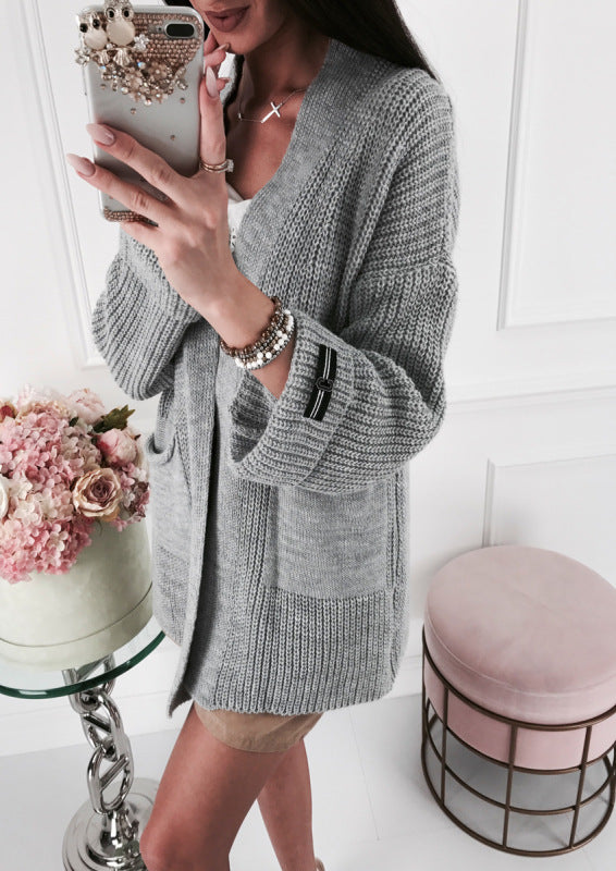 Damen Grobstrick Cardigan mit modischen Details und Taschen Krohn-e