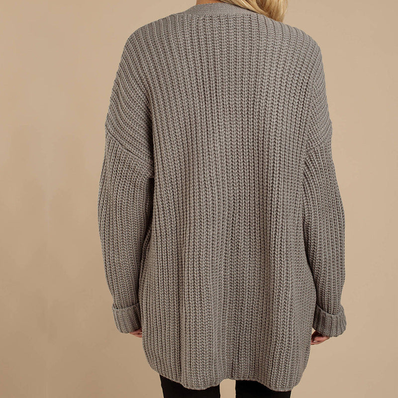 Damen Grob gestrickte Kuscheljacke mit tiefem V-Ausschnitt und lässigem Schnitt Krohn-e