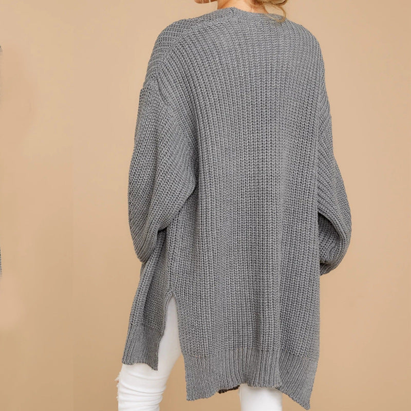 Damen Grobstrick Pullover mit weitem Schnitt und seitlichen Schlitzen Krohn-e