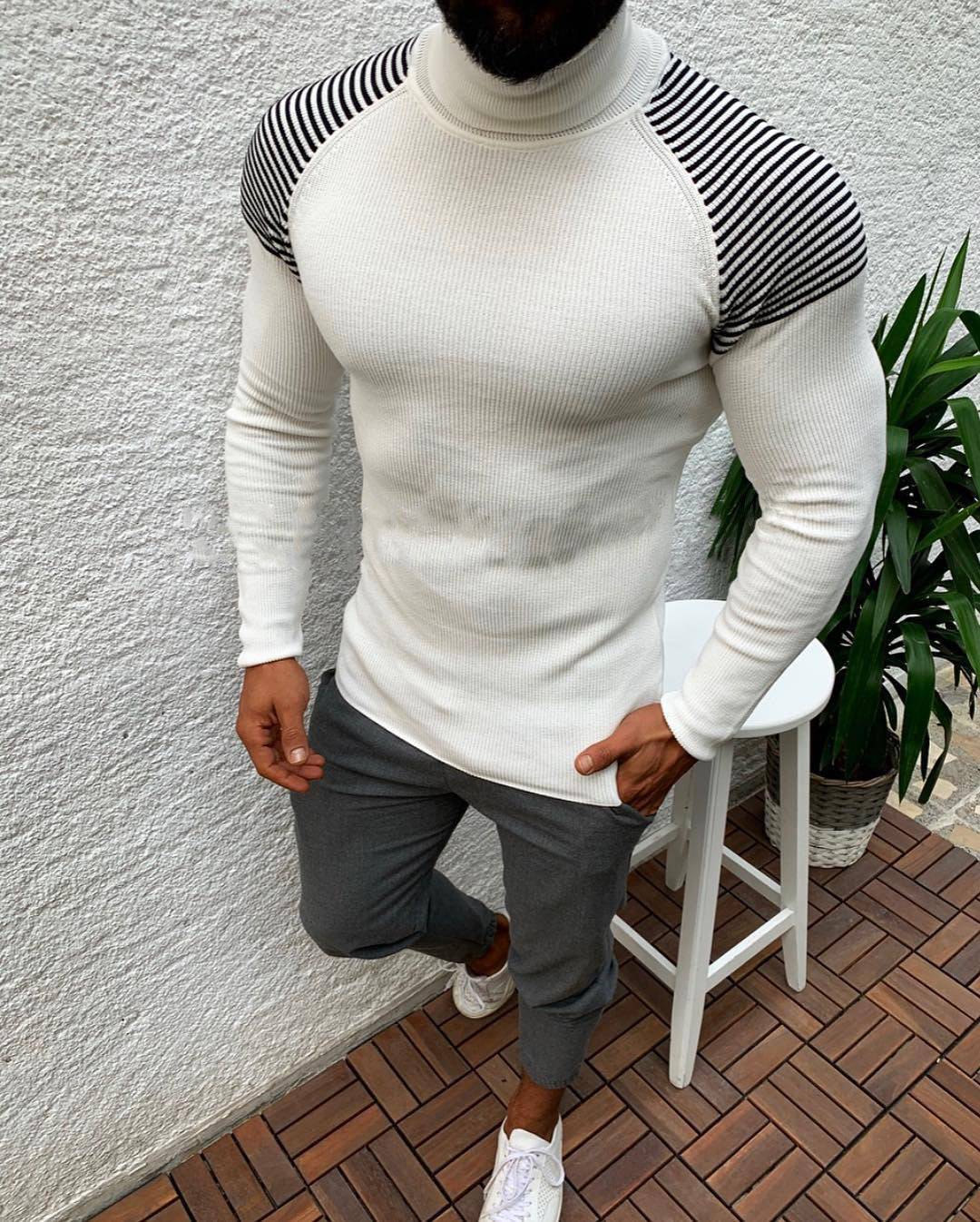 Herren Hochwertiger Funktionspullover mit modischem Stehkragen und strukturiertem Design Krohn-e