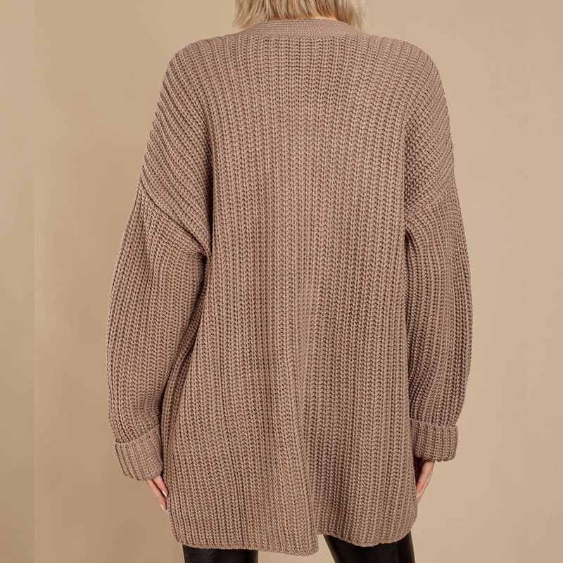 Damen Grob gestrickte Kuscheljacke mit tiefem V-Ausschnitt und lässigem Schnitt Krohn-e
