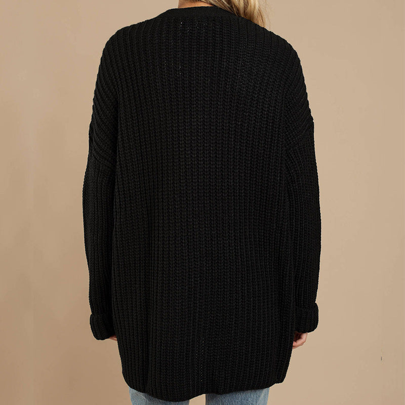 Damen Grob gestrickte Kuscheljacke mit tiefem V-Ausschnitt und lässigem Schnitt Krohn-e