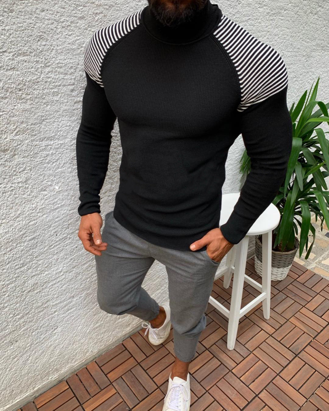 Herren Hochwertiger Funktionspullover mit modischem Stehkragen und strukturiertem Design Krohn-e