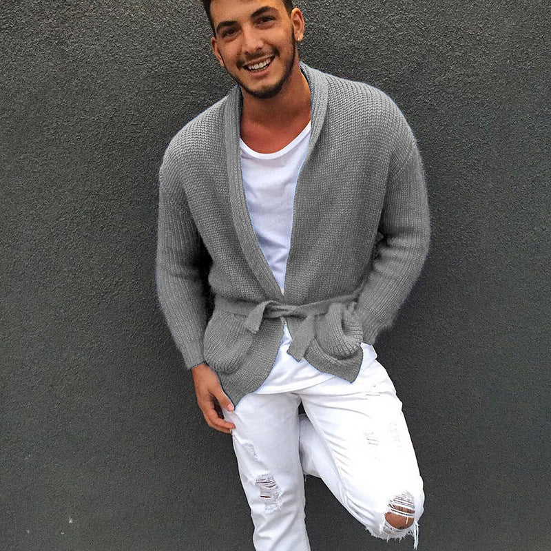 Herren Strickjacke mit modischem Gürtel und lässigem Schnitt Krohn-e