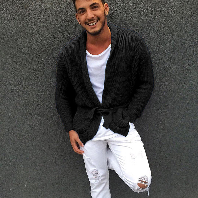 Herren Strickjacke mit modischem Gürtel und lässigem Schnitt Krohn-e