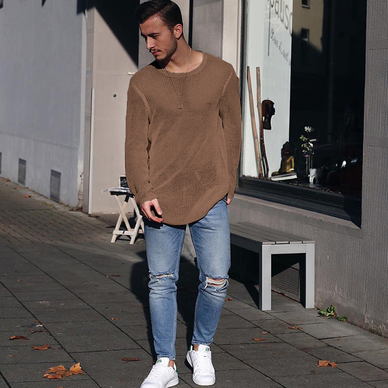 Herren langer Strickpullover mit strukturiertem Muster und lässigem Schnitt Krohn-e