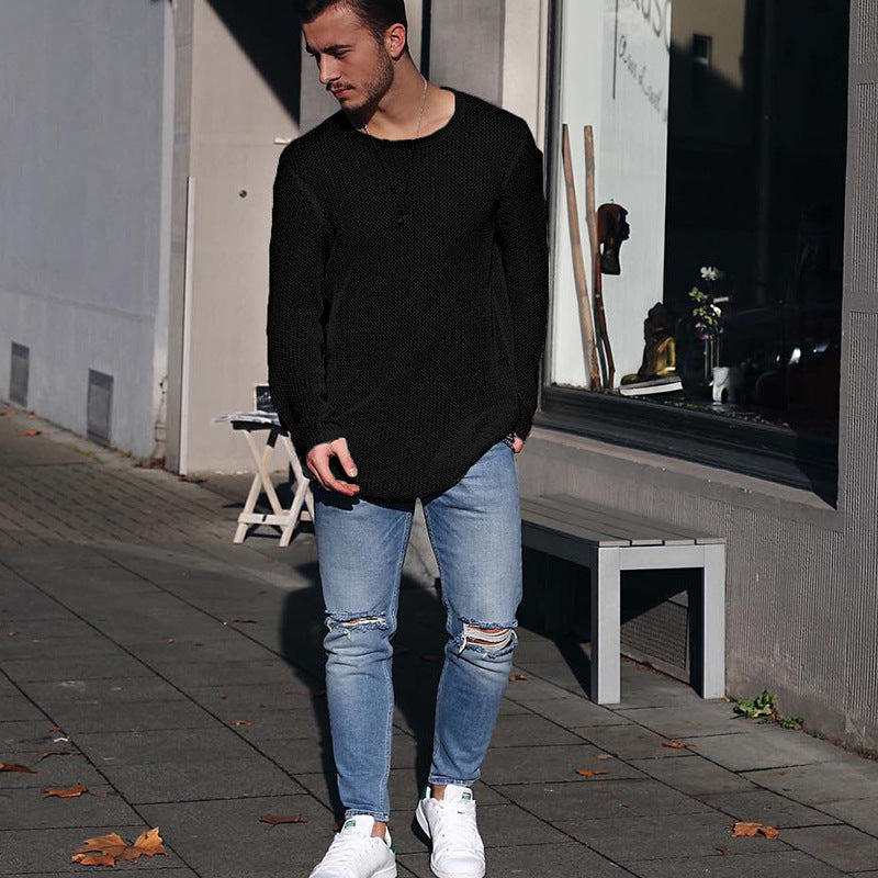 Herren langer Strickpullover mit strukturiertem Muster und lässigem Schnitt Krohn-e