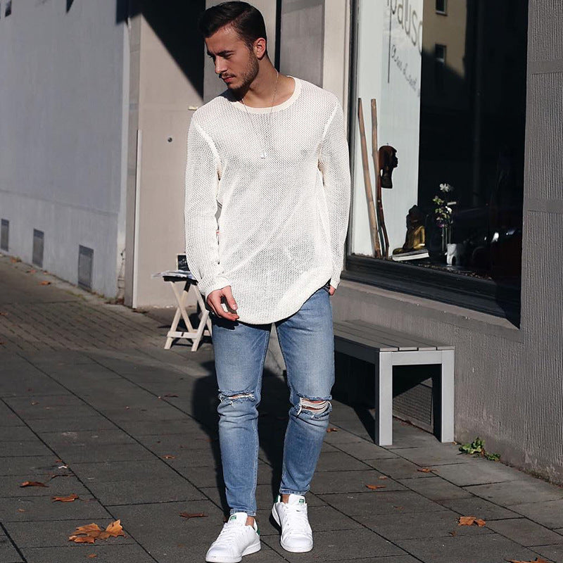 Herren langer Strickpullover mit strukturiertem Muster und lässigem Schnitt Krohn-e