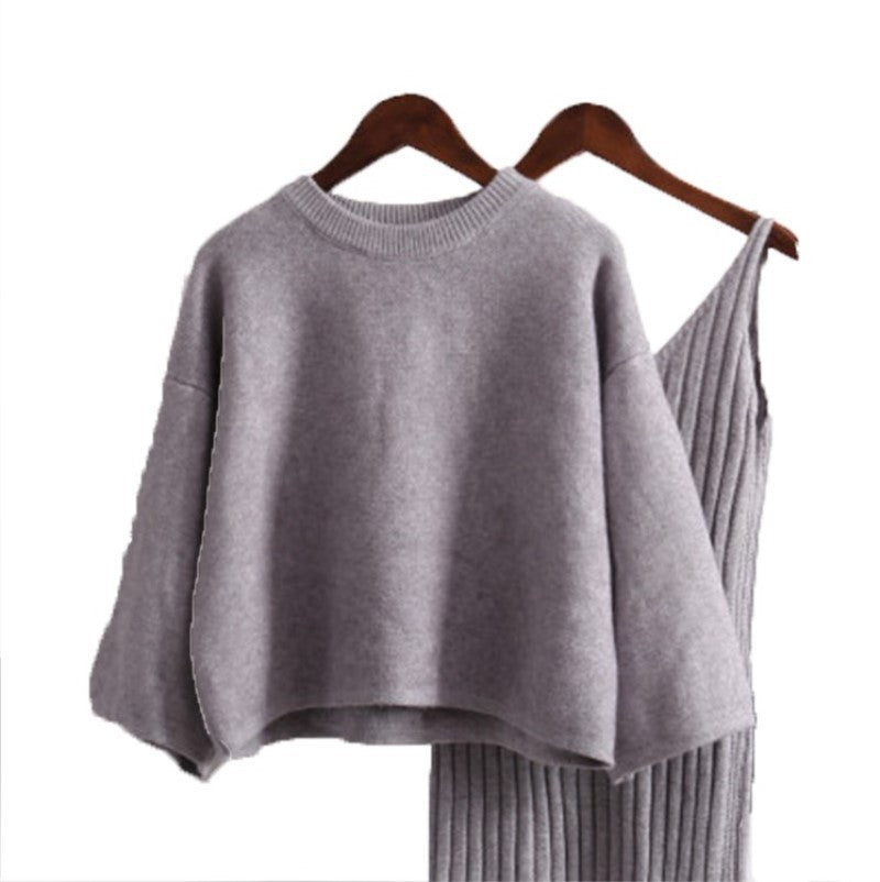 Damen Strick-Set mit lässigem Crop-Pullover und geripptem Maxikleid Krohn-e