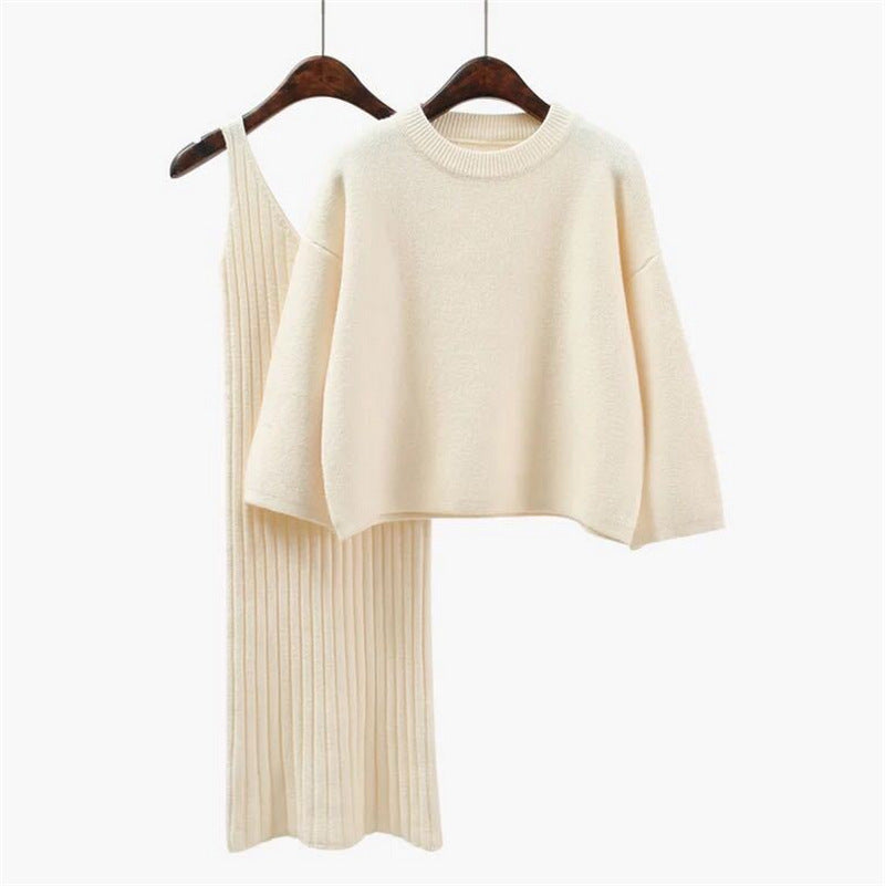 Damen Strick-Set mit lässigem Crop-Pullover und geripptem Maxikleid Krohn-e