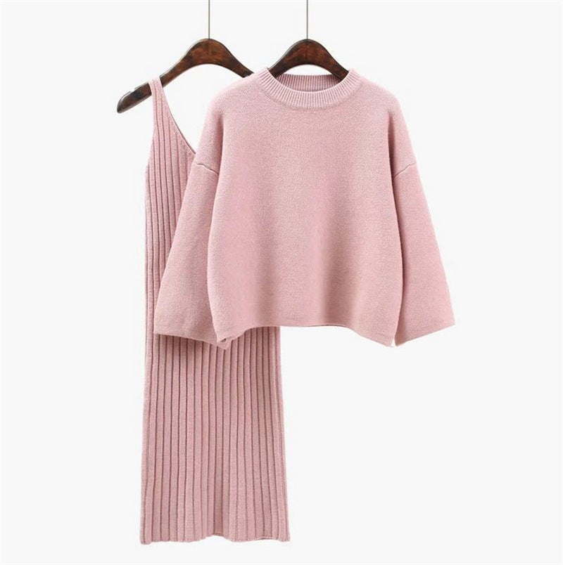 Damen Strick-Set mit lässigem Crop-Pullover und geripptem Maxikleid Krohn-e