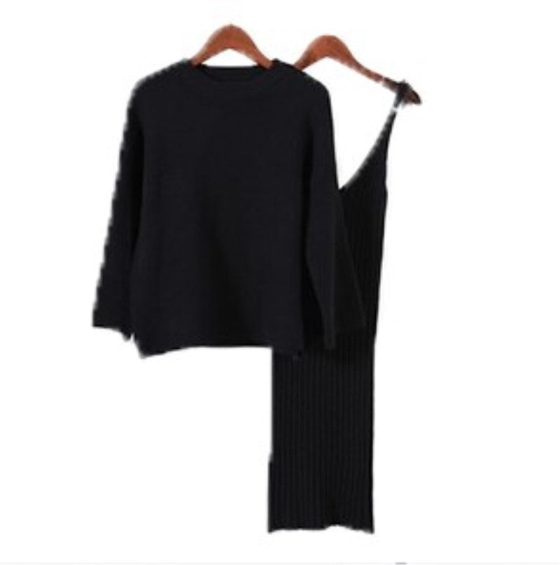 Damen Strick-Set mit lässigem Crop-Pullover und geripptem Maxikleid Krohn-e
