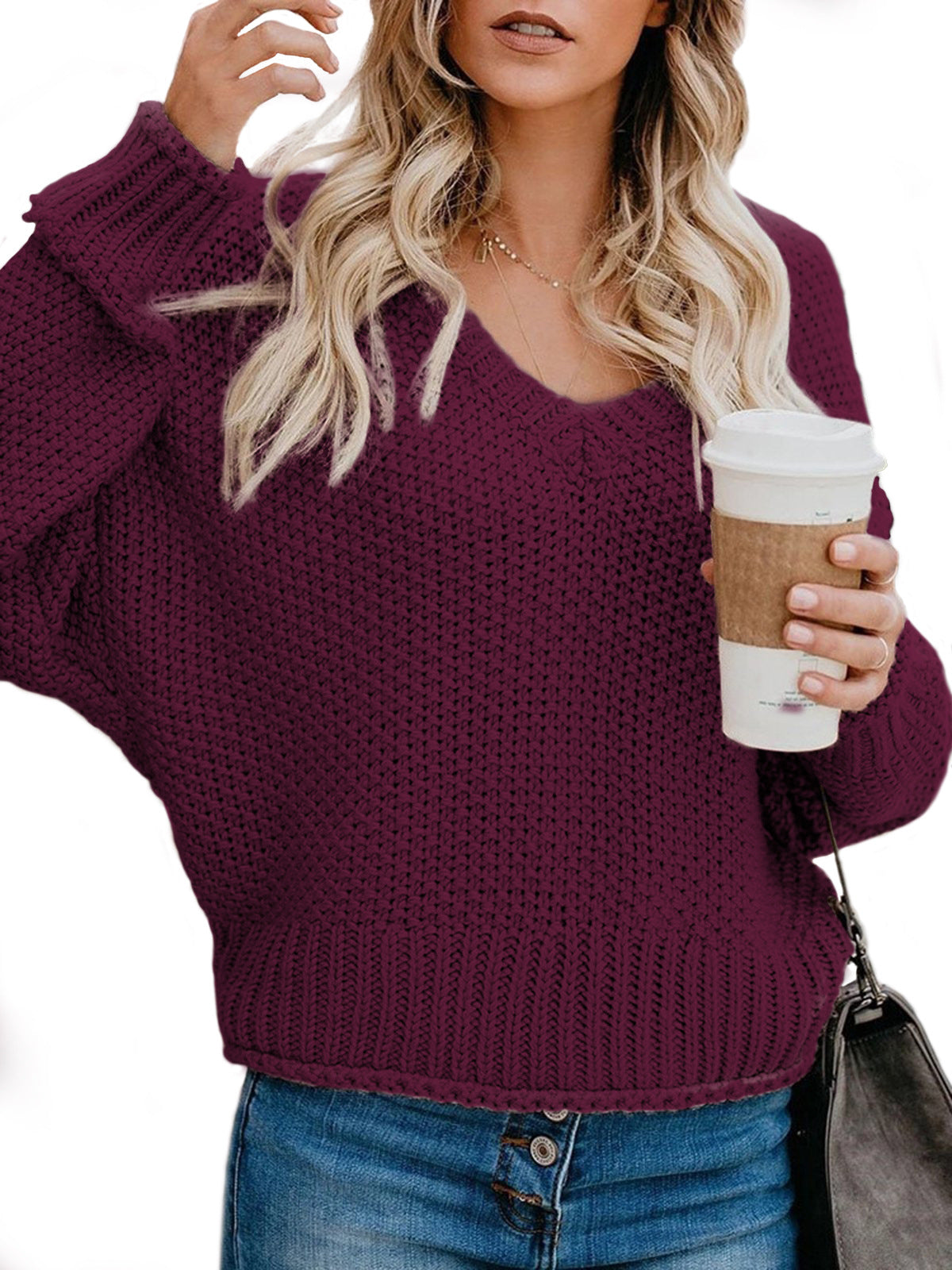 Damen Grobstrickpullover mit V-Ausschnitt und lässiger Passform Krohn-e