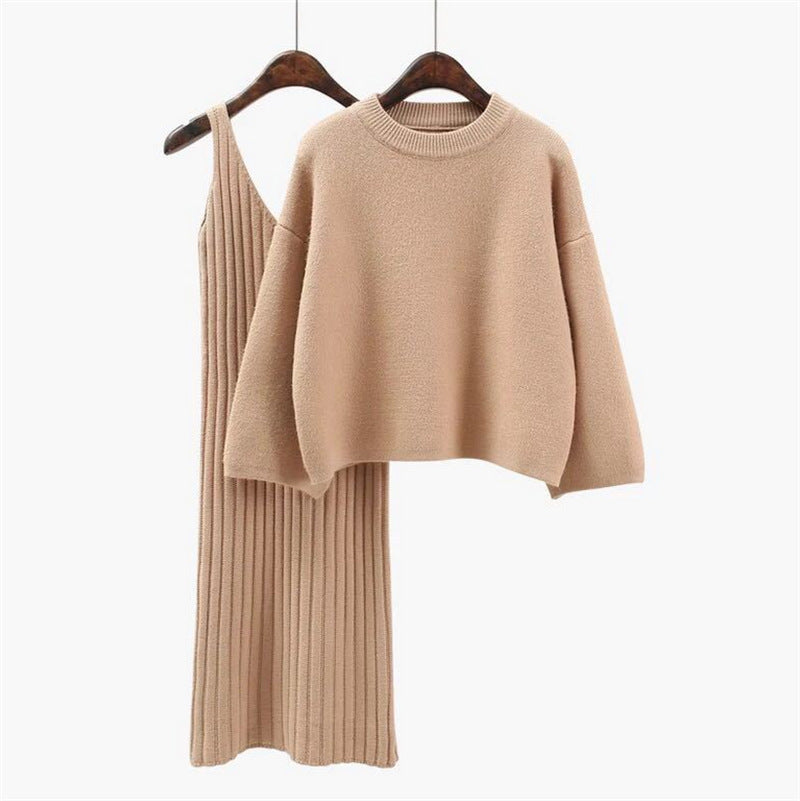 Damen Strick-Set mit lässigem Crop-Pullover und geripptem Maxikleid Krohn-e