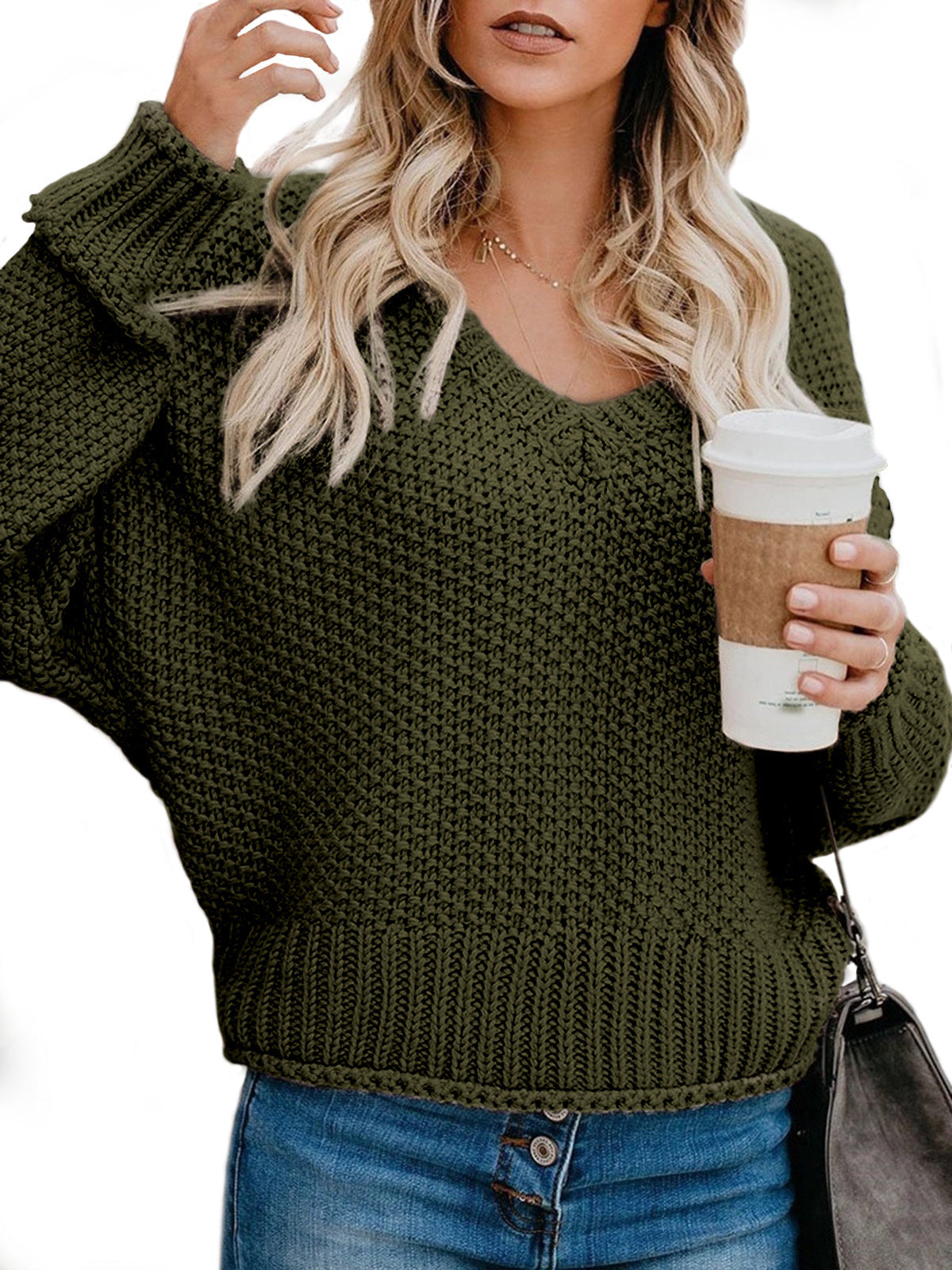 Damen Grobstrickpullover mit V-Ausschnitt und lässiger Passform Krohn-e