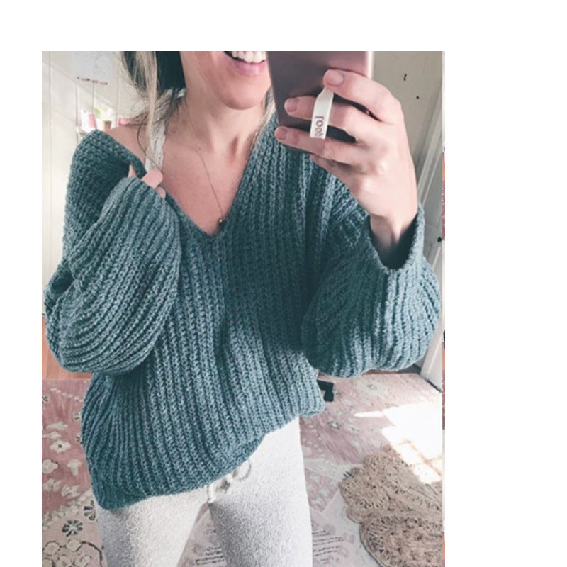 Damen Grobstrickpullover mit lässigem V-Ausschnitt und weiten Ärmeln Krohn-e